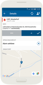 Einsatz-Details Android blaulichtSMS App der blaulichtSMS die Zusatzalarmierung via Alarm App für Feuerwehr Rettung THW Bergwacht und Co