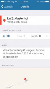 Alarm Details Alarmgeber iOS Alarm App Zusatzalarmierung der blaulichtSMS die Zusatzalarmierung via Alarm App für Feuerwehr Rettung THW Bergwacht und Co