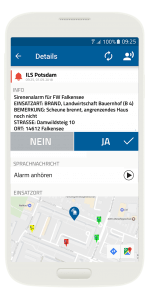 Alarminfo Android blaulichtSMS_App_Alarmierung Detailansicht Zusatzalarmierung der blaulichtSMS die Zusatzalarmierung via Alarm App für Feuerwehr Rettung THW Bergwacht und Co