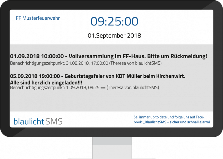 blaulichtSMS_Dashboard Einsatzmonitor mit Terminübersicht Zusatzalarmierung der blaulichtSMS die Zusatzalarmierung via Alarm App für Feuerwehr Rettung THW Bergwacht und Co