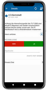 Eingehender Alarm blaulichtSMS Zusatzalarmierung in der Alarm App der blaulichtSMS die Zusatzalarmierung via Alarm App für Feuerwehr Rettung THW Bergwacht und Co