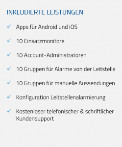 Inkludierte Leistungen blaulichtSMS Zusatzalarmierung der blaulichtSMS die Zusatzalarmierung via Alarm App für Feuerwehr Rettung THW Bergwacht und Co